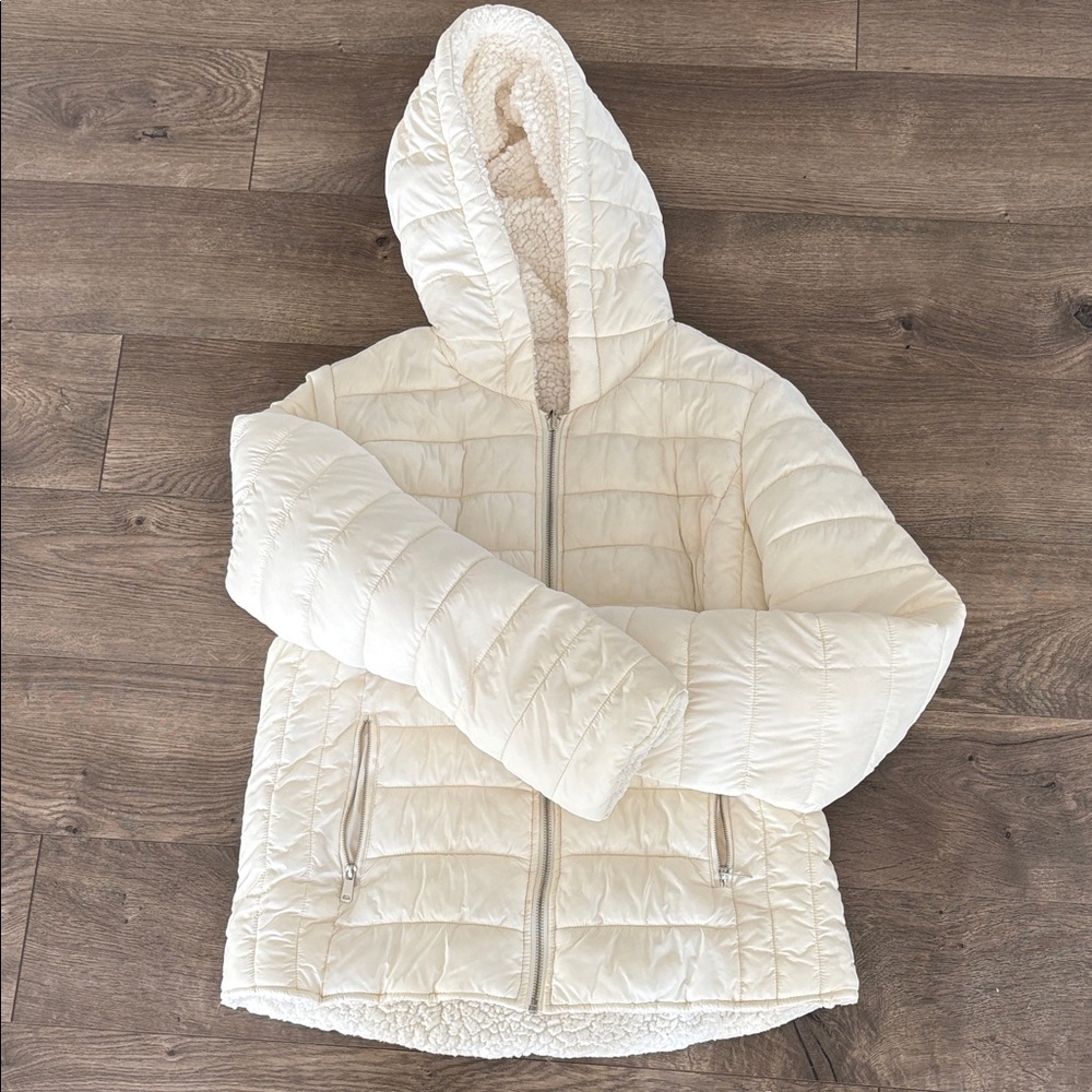 Cream Hooded Puffer Jacket
